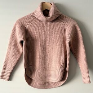 Wilfred Free 100% Merino Wool Ribbed Turtleneck Sweater Pink Taupe S